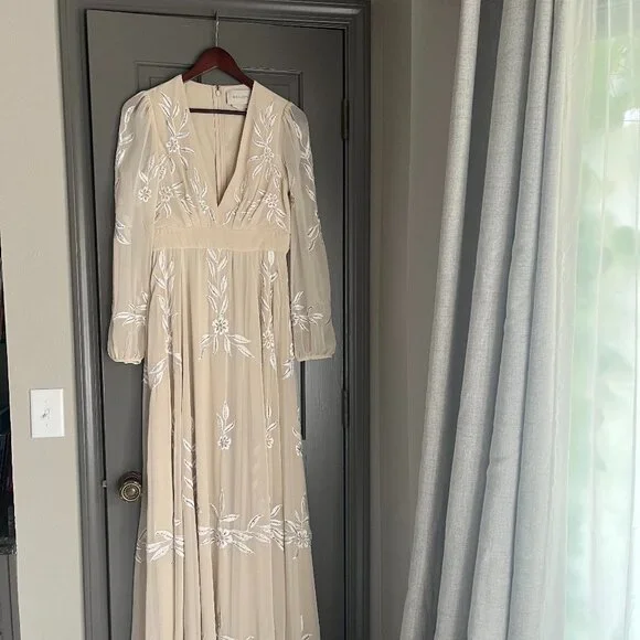 BHLDN Dresses Bhldn Belize Embroidered Aline Longsleeve Vneck